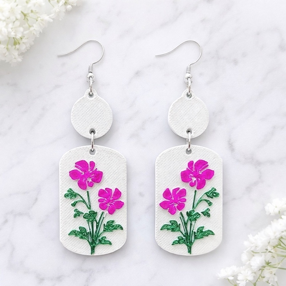 Floral Drop Earrings with Pink and Green - Picture 1 of 5